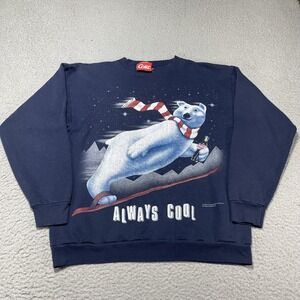 Vintage Coca-Cola Polar Bear Sweatshirt Mens XL Blue Always Cool Graphic USA 90s
